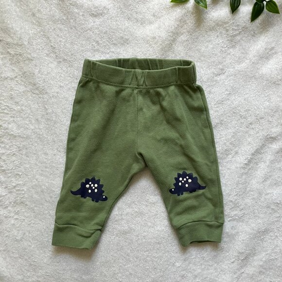Pekkle Baby Pants 3M Olive Green Dinosaur Knee Print Joggers GUC - Picture 1 of 11